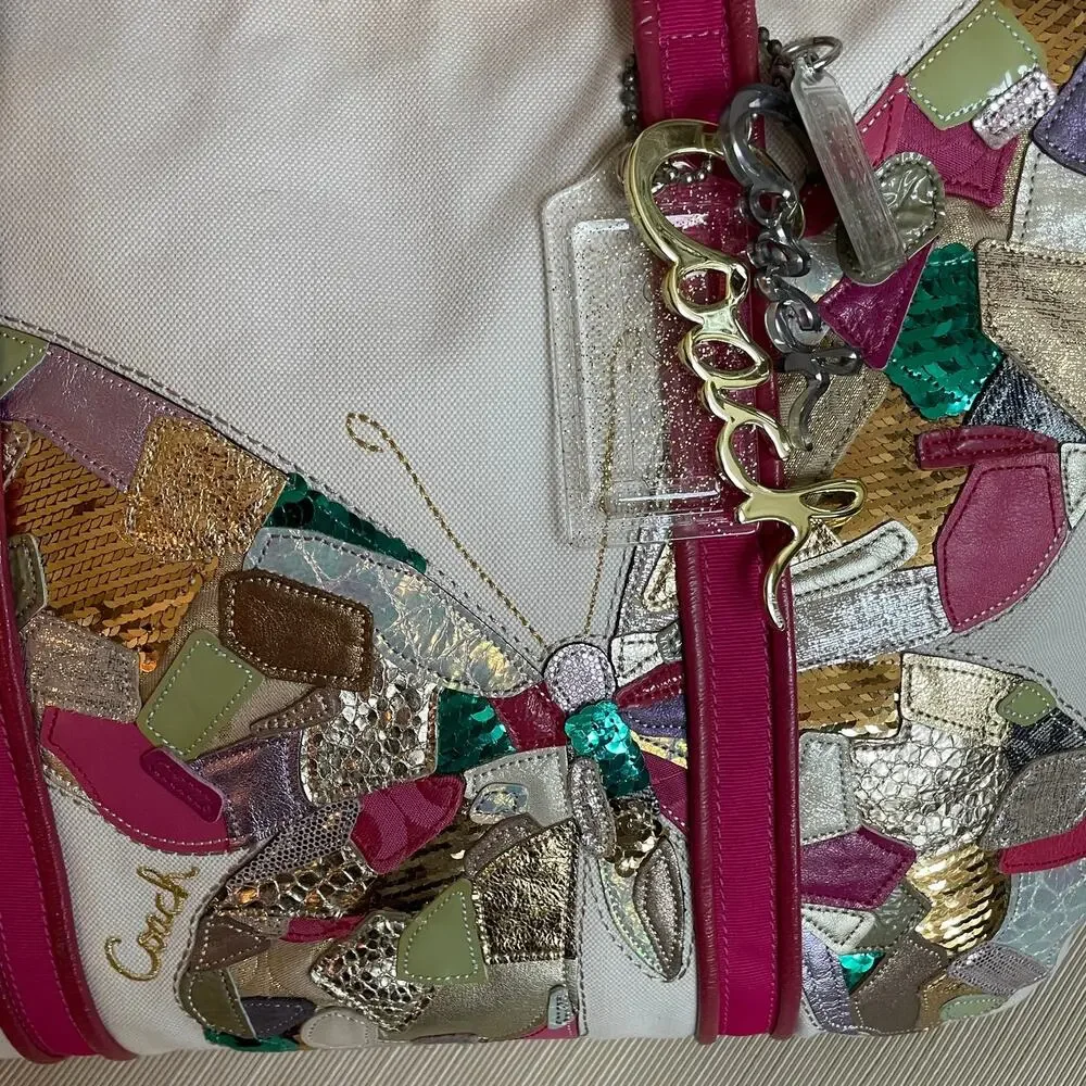 Rare Coach Poppy Glam Butterfly Patchwork Tote 14539 | Limited Sequin Bag